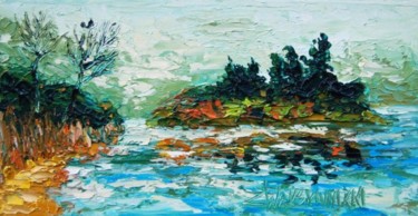 Painting titled "AUTUMN LAKE" by Zbigniew Waksmundzki, Original Artwork, Oil