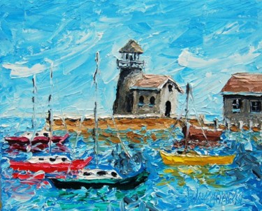 Painting titled "HARBOUR NR3" by Zbigniew Waksmundzki, Original Artwork, Oil