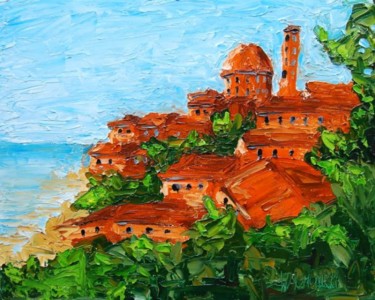 Painting titled "TOWN ON THE HILL NR3" by Zbigniew Waksmundzki, Original Artwork, Oil
