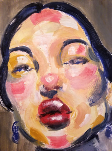 Drawing titled "The Face" by Yuk Wa Yu, Original Artwork, Oil