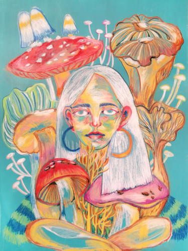 Pintura titulada "Mushroom" por Yuk Wa Yu, Obra de arte original, Pastel