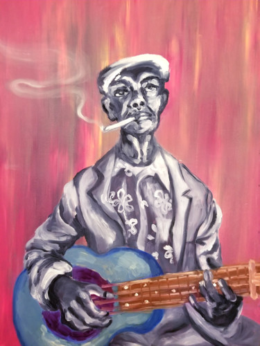 Malerei mit dem Titel "Men and Guitar" von Yuk Wa Yu, Original-Kunstwerk, Acryl