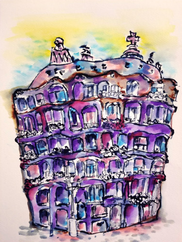 제목이 "Casa Milà"인 그림 Yuk Wa Yu로, 원작, 수채화