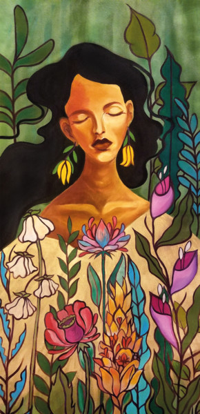 Schilderij getiteld "Jardin de fleurs" door Yuk Wa Yu, Origineel Kunstwerk, Acryl