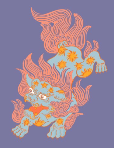 Цифровое искусство под названием "Pink fire Lion" - Yuk Wa Yu, Подлинное произведение искусства, Цифровая живопись