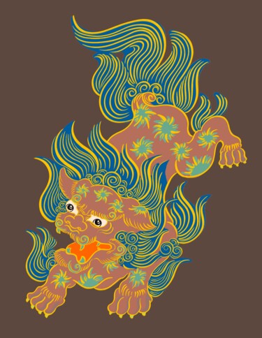 Digitale Kunst mit dem Titel "Lion brown fire" von Yuk Wa Yu, Original-Kunstwerk, Digitale Malerei