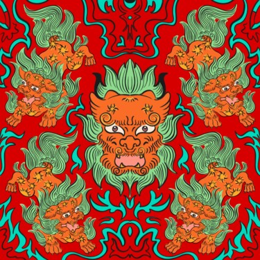 Arte digitale intitolato "Lion fire red" da Yuk Wa Yu, Opera d'arte originale, Pittura digitale