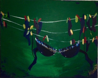 Painting titled "laundry" by Marzena Walczuk, Original Artwork, Acrylic
