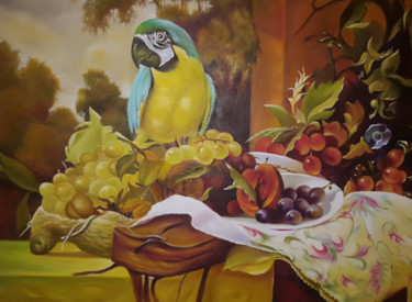 Painting titled "Bird on Dinner Part…" by Waldemar Engelowski, Original Artwork, Oil