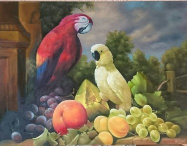 Painting titled "Birds on Fruits" by Waldemar Engelowski, Original Artwork