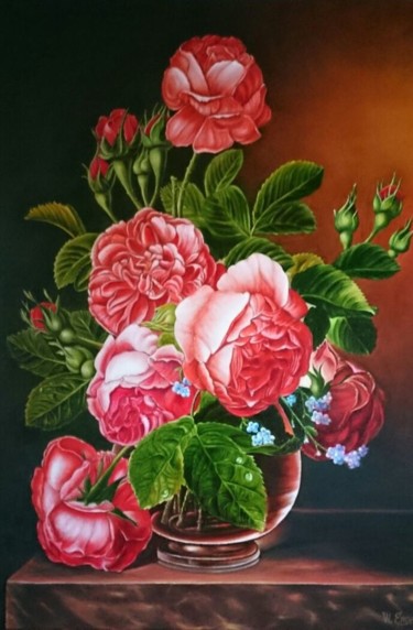 Painting titled "Beautiful Flower" by Waldemar Engelowski, Original Artwork, Oil