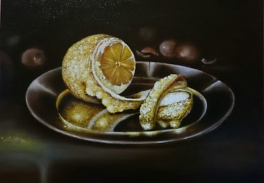 Malerei mit dem Titel "Zitrone auf Tablett" von Waldemar Engelowski, Original-Kunstwerk