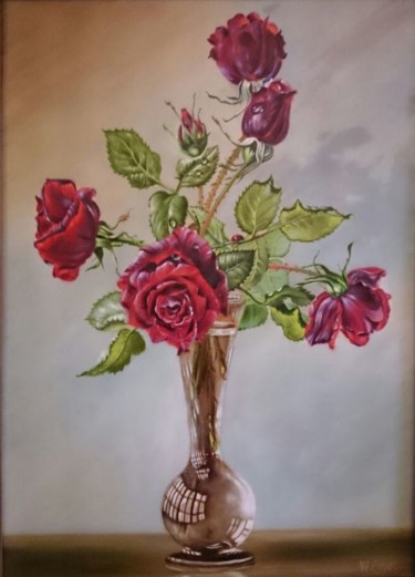 Painting titled "Rote Rosen" by Waldemar Engelowski, Original Artwork