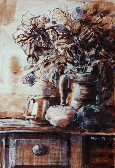 Painting titled "Dry flowers" by Waldemar Szysz, Original Artwork, Oil