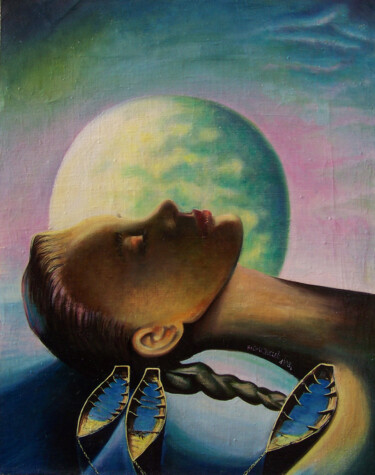 Malarstwo zatytułowany „Girl sleeping on th…” autorstwa Waldemar/"Waldzior" Tłuczek, Oryginalna praca, Olej Zamontowany na D…