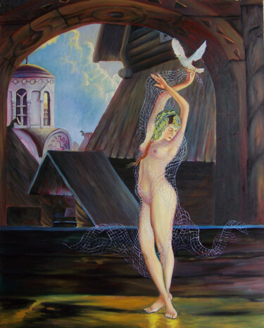 Malarstwo zatytułowany „Dziewczyna tańcząca…” autorstwa Waldemar/"Waldzior" Tłuczek, Oryginalna praca, Olej Zamontowany na a…