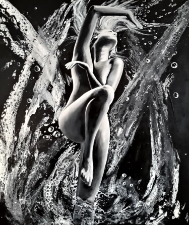 Painting titled ""Water Dance"" by Waldemar Seyna, Original Artwork, Oil Mounted on Wood Stretcher frame