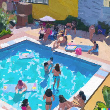 Artes digitais intitulada "People at the pool…" por Waldemir Espíndola, Obras de arte originais, Imagem gerada por IA