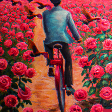 Arts numériques intitulée "My Path red roses." par Waldemir Espíndola, Œuvre d'art originale, Image générée par l'IA