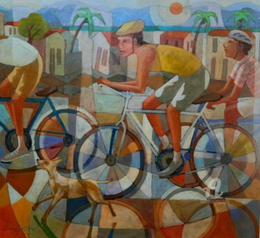 Painting titled "O Ciclista" by Waldomiro Sant´Anna, Original Artwork, Acrylic