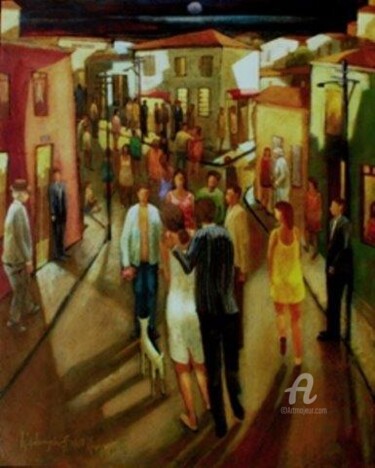 Painting titled "Bairro Boêmio - 100…" by Waldomiro Sant´Anna, Original Artwork, Acrylic