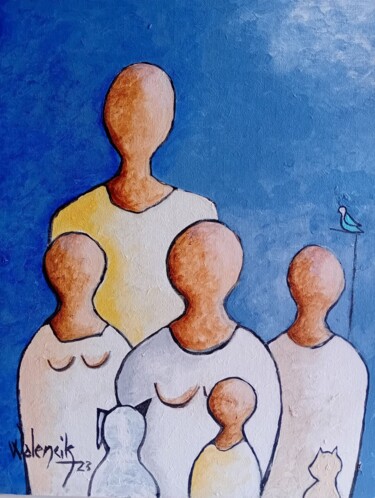 Картина под названием "Portrait de famille" - Marc Walencik, Подлинное произведение искусства, Акрил Установлен на картон