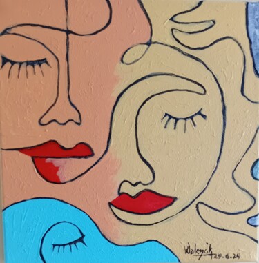 Painting titled "Mariage ..." by Marc Walencik, Original Artwork, Acrylic Mounted on Wood Stretcher frame