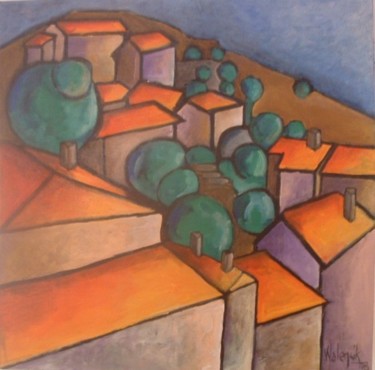 Peinture intitulée "Village portugais" par Marc Walencik, Œuvre d'art originale