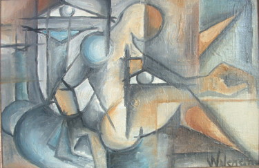 Painting titled "L'homme aux pichets" by Marc Walencik, Original Artwork, Oil