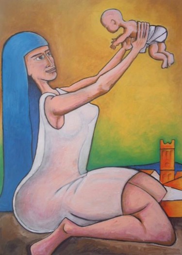 Painting titled "La Nativité à Canet" by Marc Walencik, Original Artwork