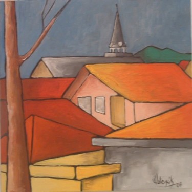 Painting titled "Les toits de Seyssel" by Marc Walencik, Original Artwork, Acrylic