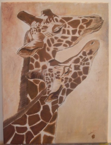 Peinture intitulée "girafe et girafon" par Walibur55, Œuvre d'art originale