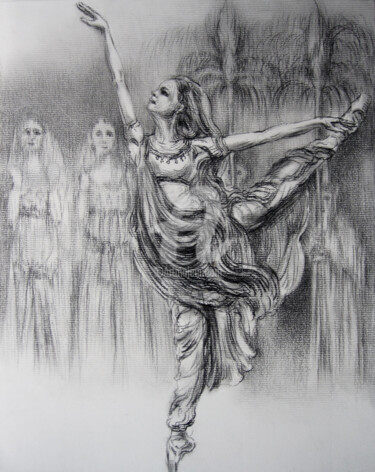 Disegno intitolato "L'ultime danse de N…" da Walid Lemkecher, Opera d'arte originale, Matita