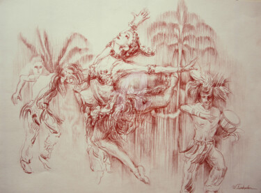 Drawing titled "La danse indienne" by Walid Lemkecher, Original Artwork, Pencil