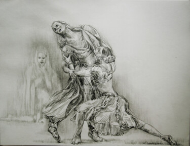 Disegno intitolato "La bataille des  co…" da Walid Lemkecher, Opera d'arte originale, Matita