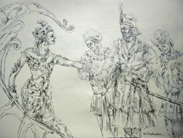 Drawing titled "L'arrivée de la Pri…" by Walid Lemkecher, Original Artwork, Pencil