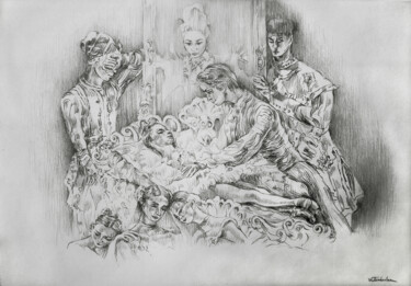 Рисунок под названием "Le berceau d'un amo…" - Walid Lemkecher, Подлинное произведение искусства, Карандаш