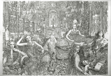 Рисунок под названием "Miroir mon beau mir…" - Walid Lemkecher, Подлинное произведение искусства, Карандаш