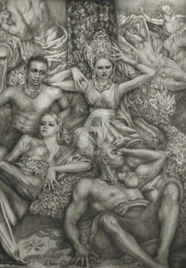 Drawing titled "Au royaume des âmes…" by Walid Lemkecher, Original Artwork, Pencil