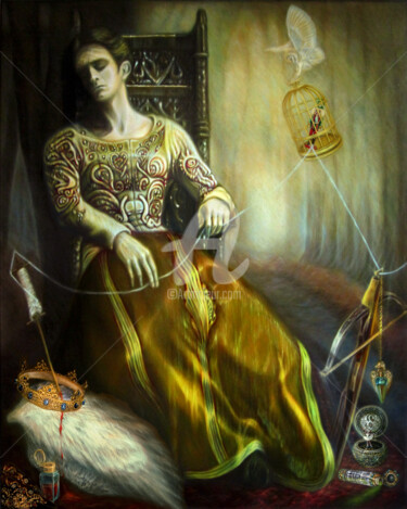 Pintura titulada "The Thread of Tales" por Walid Lemkecher, Obra de arte original, Oleo Montado en artwork_cat.