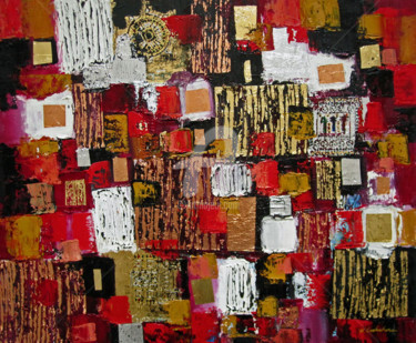 Malerei mit dem Titel "Rouge révolution" von Walid Lemkecher, Original-Kunstwerk, Öl