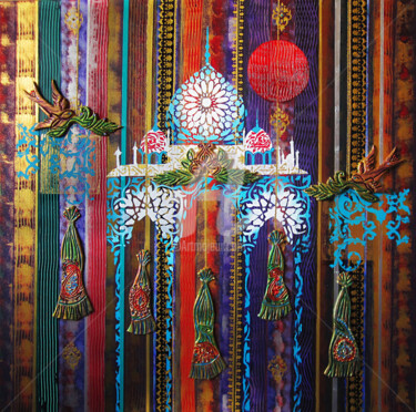 Schilderij getiteld "Crépuscule au Taj M…" door Walid Lemkecher, Origineel Kunstwerk, Acryl