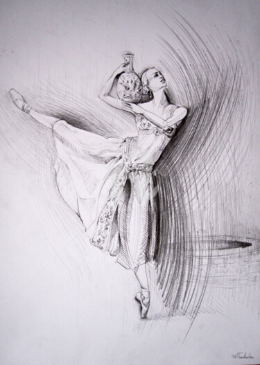 Dessin intitulée "la-danse a la cruche" par Walid Lemkecher, Œuvre d'art originale, Crayon
