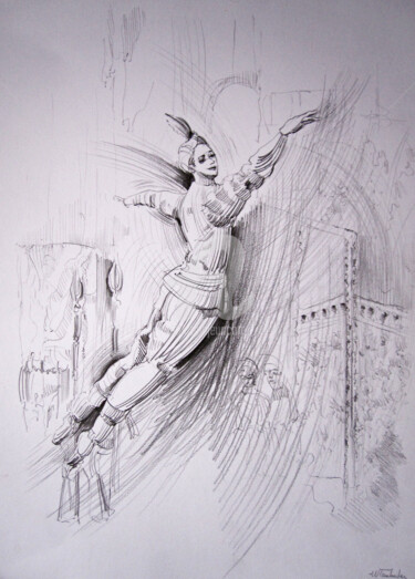 Disegno intitolato "Ballet La Bayadère…" da Walid Lemkecher, Opera d'arte originale, Matita