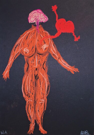 Dessin intitulée "Le nu amoureux" par Wallace Azor, Œuvre d'art originale, Pastel