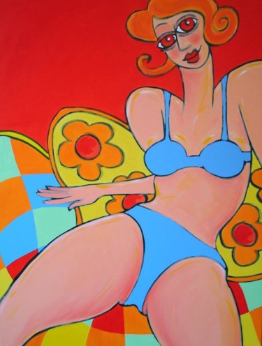 Peinture intitulée "femme au bikini" par Wallace [Zurini], Œuvre d'art originale, Acrylique Monté sur Châssis en bois