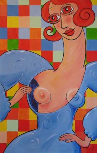 Malerei mit dem Titel "femme montrant son…" von Wallace [Zurini], Original-Kunstwerk, Acryl