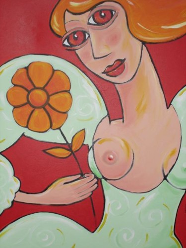 Peinture intitulée "fille en vert à la…" par Wallace [Zurini], Œuvre d'art originale, Acrylique
