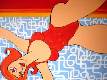 Pintura titulada "plongeuse rouge/chu…" por Wallace [Zurini], Obra de arte original, Pigmentos Montado en Bastidor de camill…
