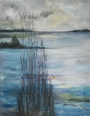 Painting titled "The lake" by Valérie Morin, Original Artwork, Acrylic